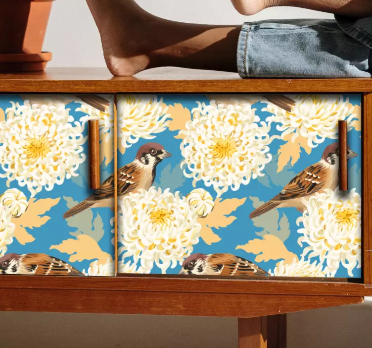 Krysantemumfugler klistremerke møbler - Tenstickers