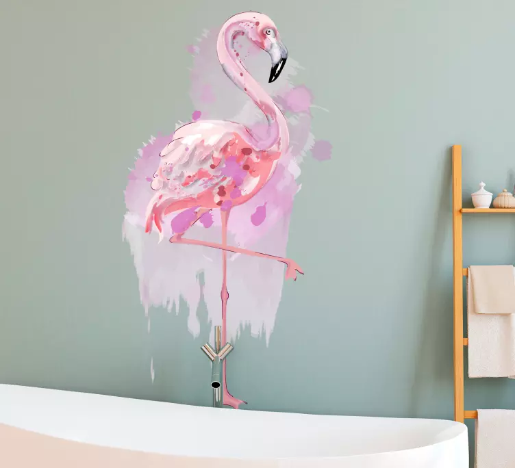 Kunstnerisk lys akvarell flamingo klistremerke - Tenstickers