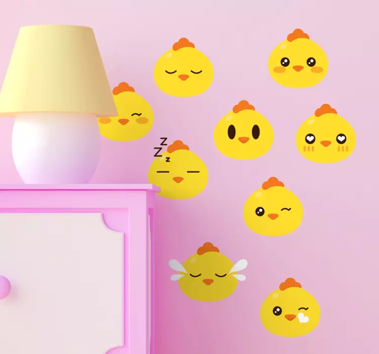 Kylling-emoji gård dyr vegg klistremerke sett - Tenstickers