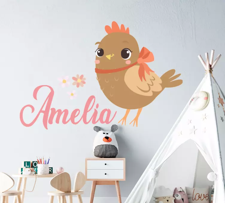 Kylling med bånd og navn illustrasjon klistremerker - Tenstickers