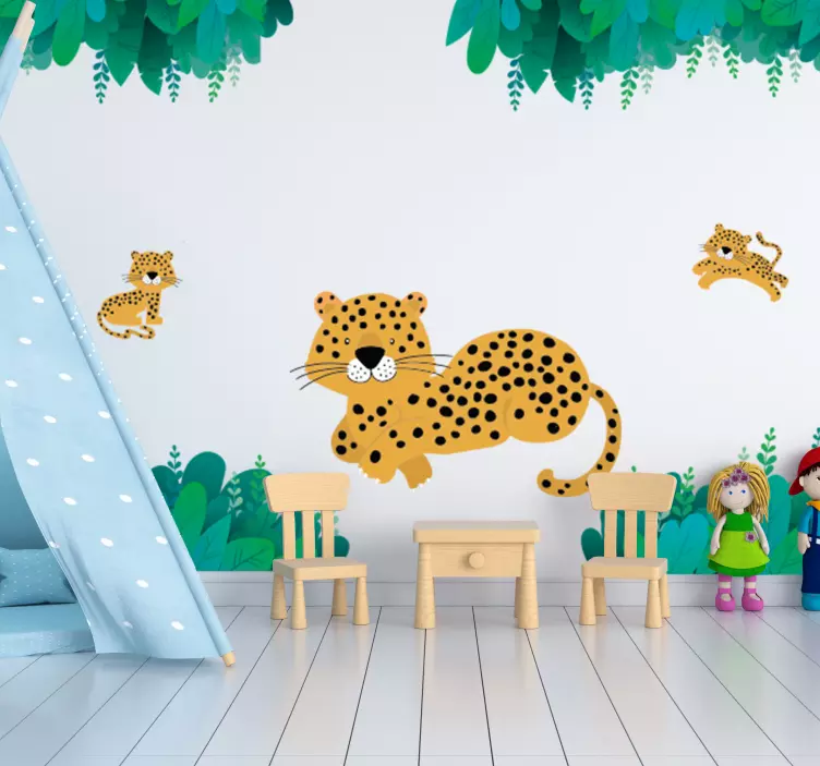 Leopard mamma og babyer vilt dyr klistremerke - Tenstickers