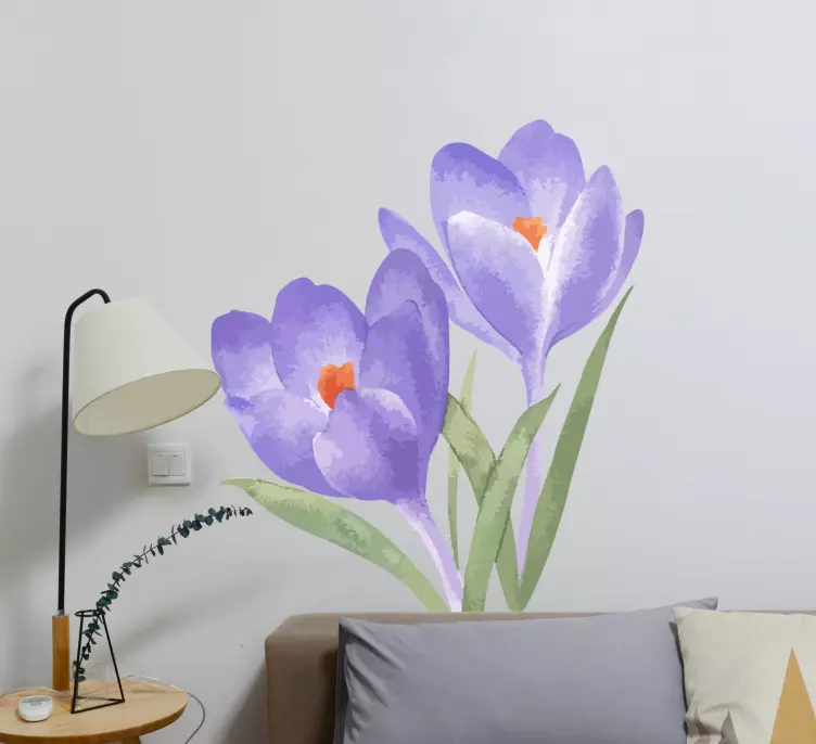 wallstickers lilla og grønne blomster - Tenstickers