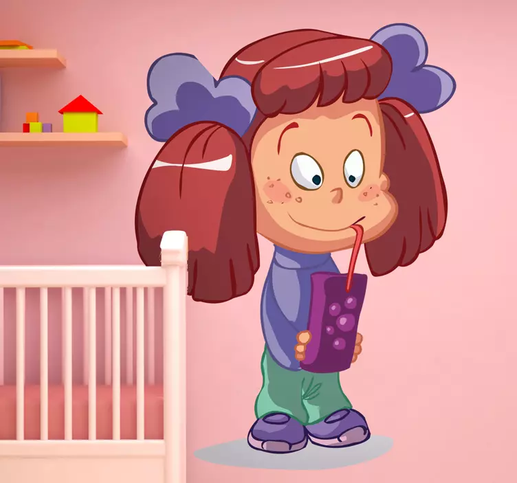 Liten jente som drikker juice barn klistremerke - Tenstickers