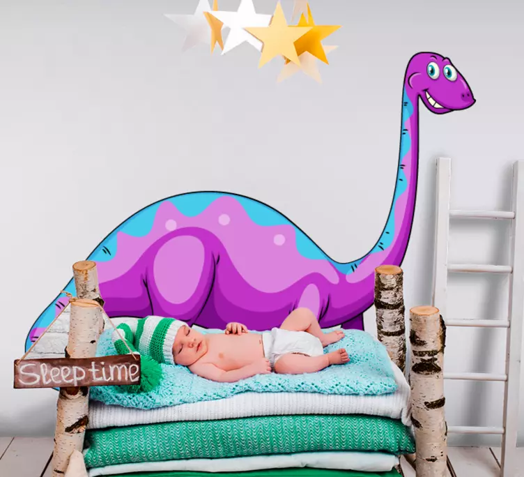 Lykkelig blå og lilla dinosaur dør stickers - Tenstickers
