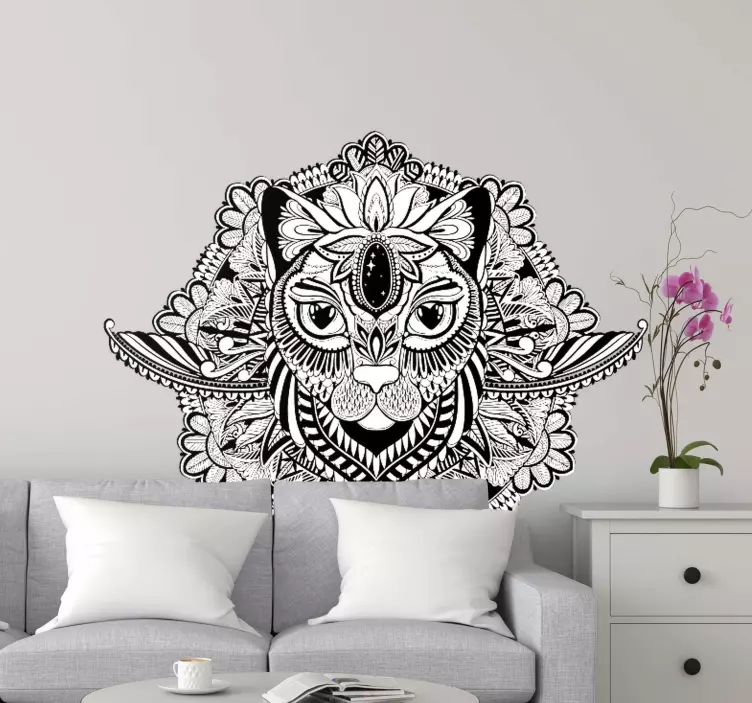 Mandala katt blomsterklistremerke - Tenstickers