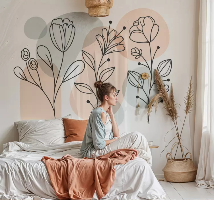 Minimalistiske blomster wallsticker soverom - Tenstickers