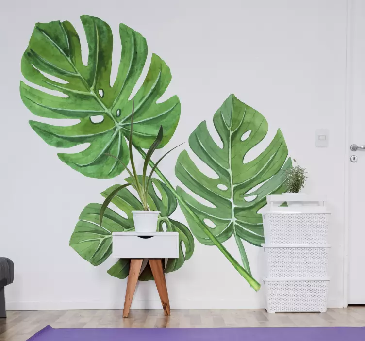 Monstera akvarell etterlater plante vegg klistremerke - Tenstickers