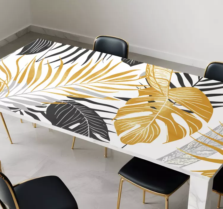 Mørkegrå og gylne blader klistremerke spiserom - Tenstickers