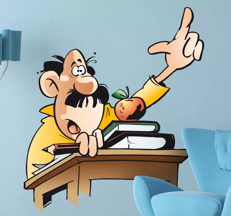 Morsom mann tegneserie hånd opp vegg klistremerke - Tenstickers