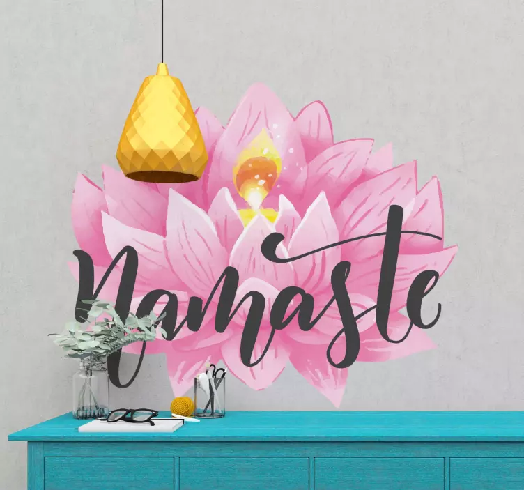 Namaste rosa lotusblomstveggklistremerke - Tenstickers