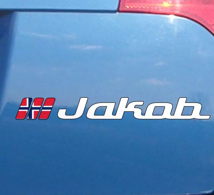 Norsk flagg for bil klistremerke med navn - Tenstickers