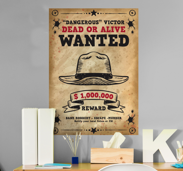 Klistremerke wanted plakat design - Tenstickers