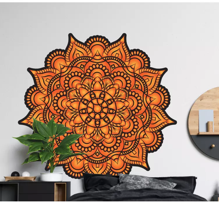 Oransje blomst mandala wallstickers til soverommet - Tenstickers