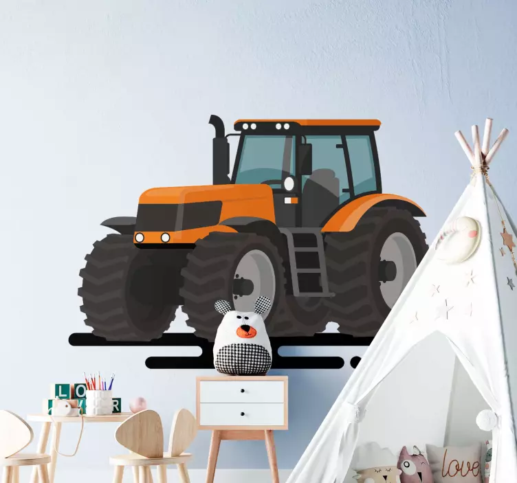 Oransje traktor leketøy klistremerke - Tenstickers