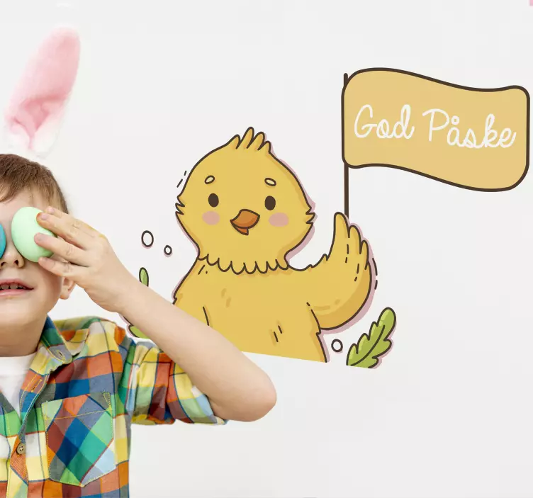 Påske kylling lykkelig holder skilt sticker - Tenstickers