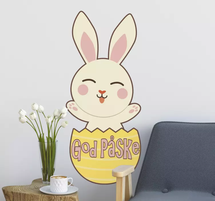 Påskehare i gult eggveggklistremerke - Tenstickers