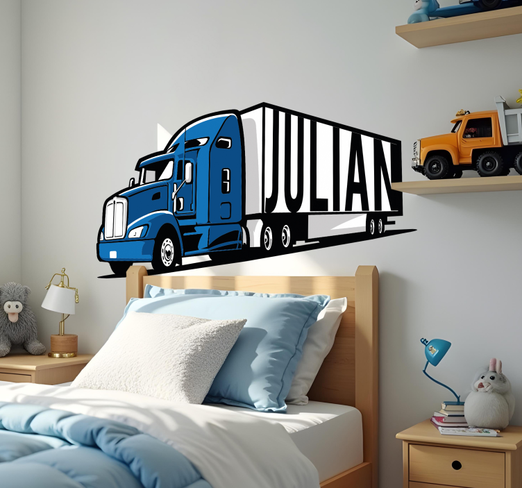 Personlig blå lastebil wallsticker for barn - Tenstickers