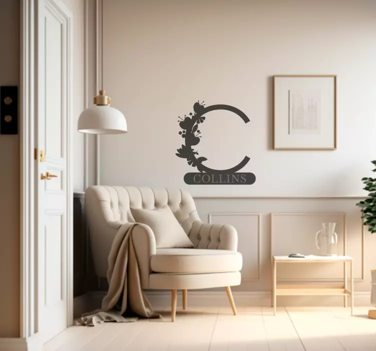 Floral initial navn tilpasset klistremerke - Tenstickers