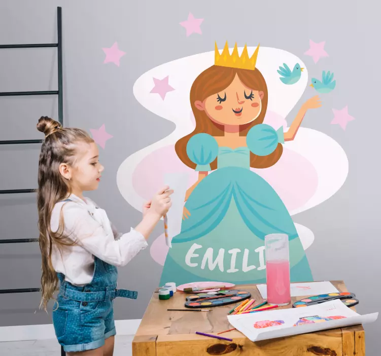 Blå prinsesse med navn klistremerke for barn - Tenstickers