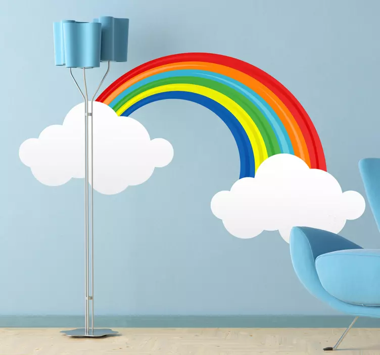 Regnbue wallsticker med skyer for barn - Tenstickers