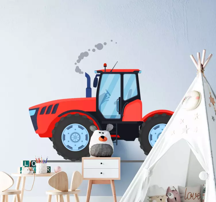 Rødt nytt traktor leketøy klistremerke - Tenstickers