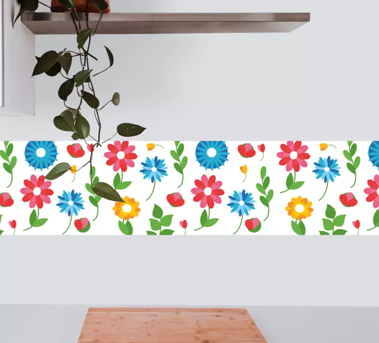 Rød og blå sammensetning blomster kant klistremerke - Tenstickers