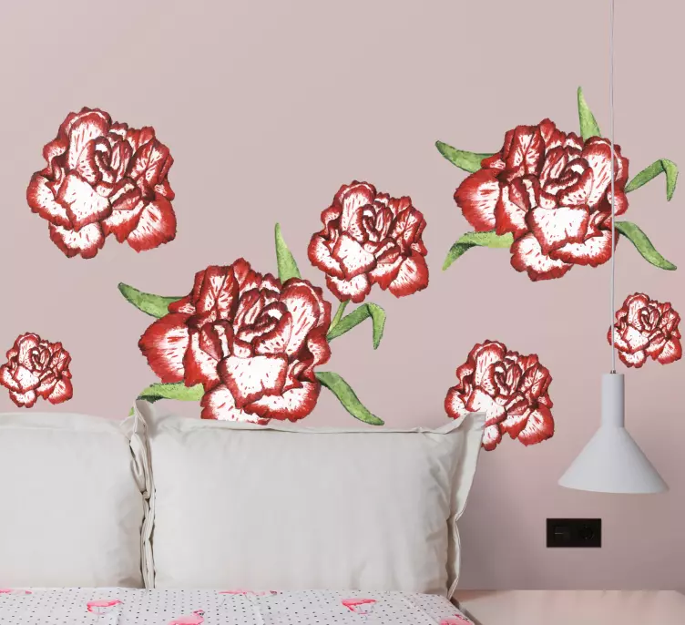 Rødt nelliker blomst wallstickers - Tenstickers
