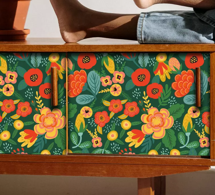 Røde og gule store blomster møbler klistremerke - Tenstickers