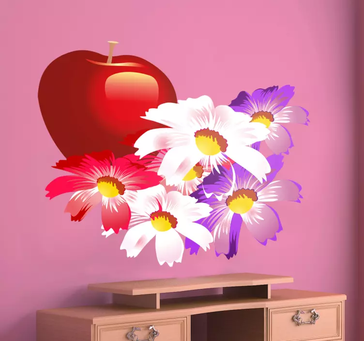 Rødt klistremerke med rødt eple og blomster - Tenstickers