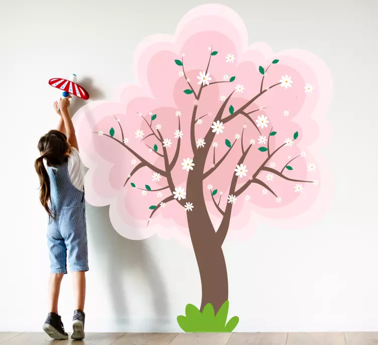 Rosa blomster på brunt tre blomsterklistremerke - Tenstickers