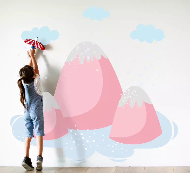 Rosa fjell med regndråper illustrasjon klistremerker - Tenstickers