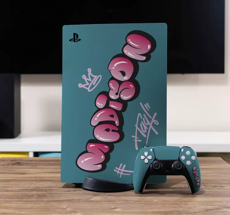 Rosa kul bokstavgraffiti skin PS5 - Tenstickers