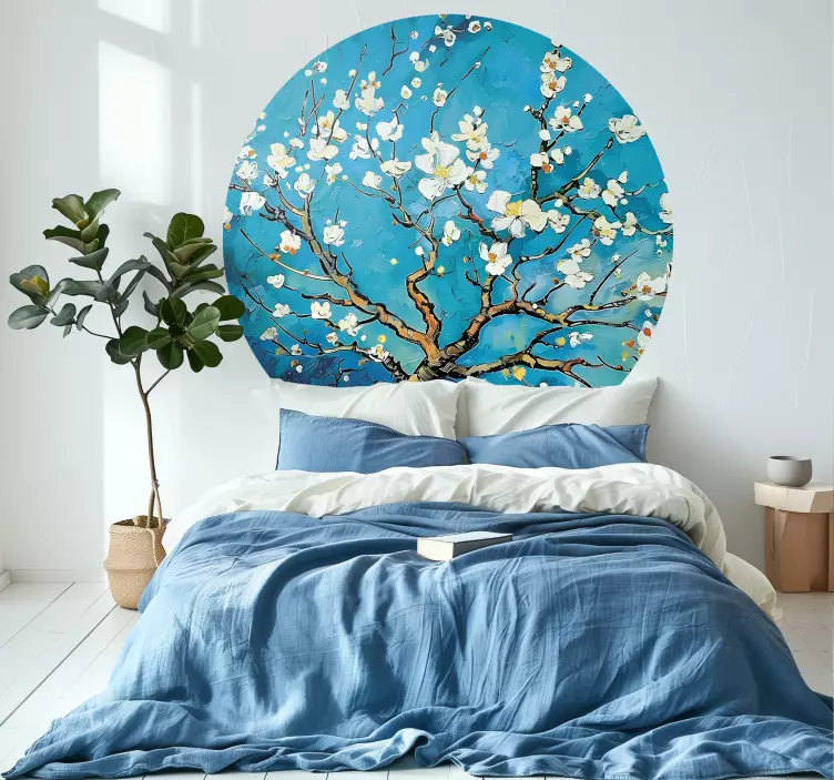 Rund blå design av blomster wallsticker soverom - Tenstickers