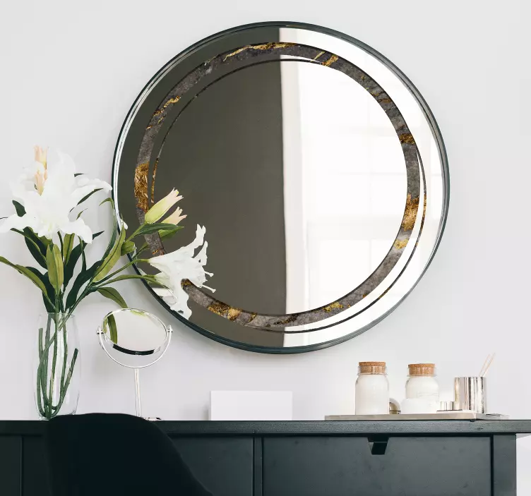 Rund speil ramme stein tekstur speil klistremerke - Tenstickers