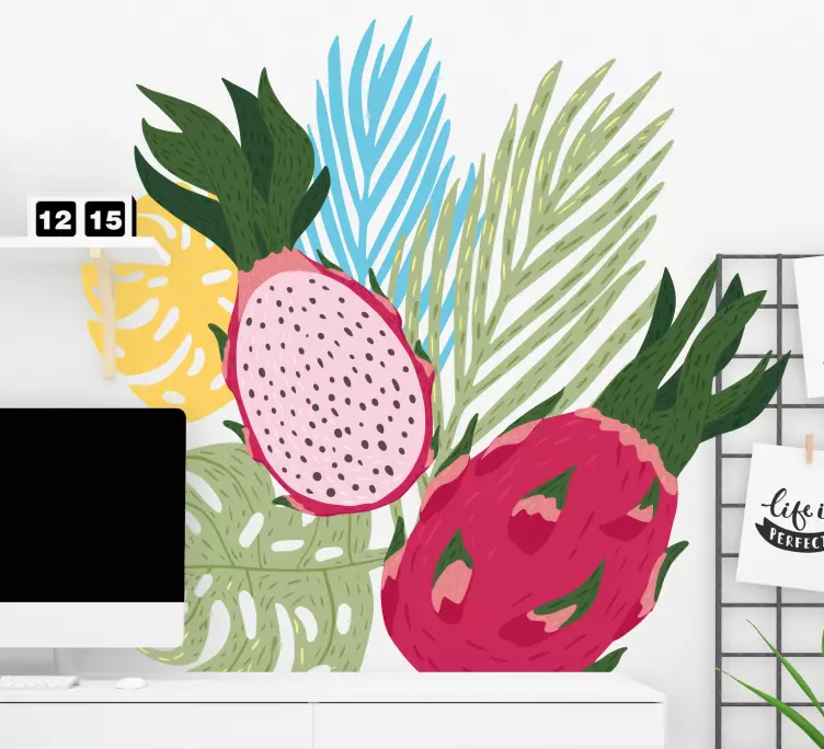 Sammensetning drage frukt tropiske blader wallsticker kjøkken - Tenstickers