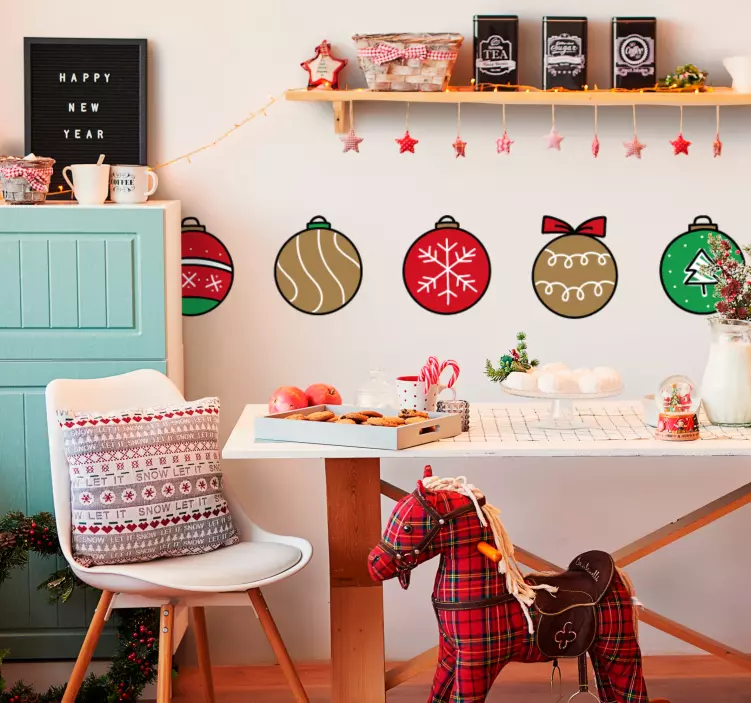 Sett julekule tegning klistremerker jul - Tenstickers