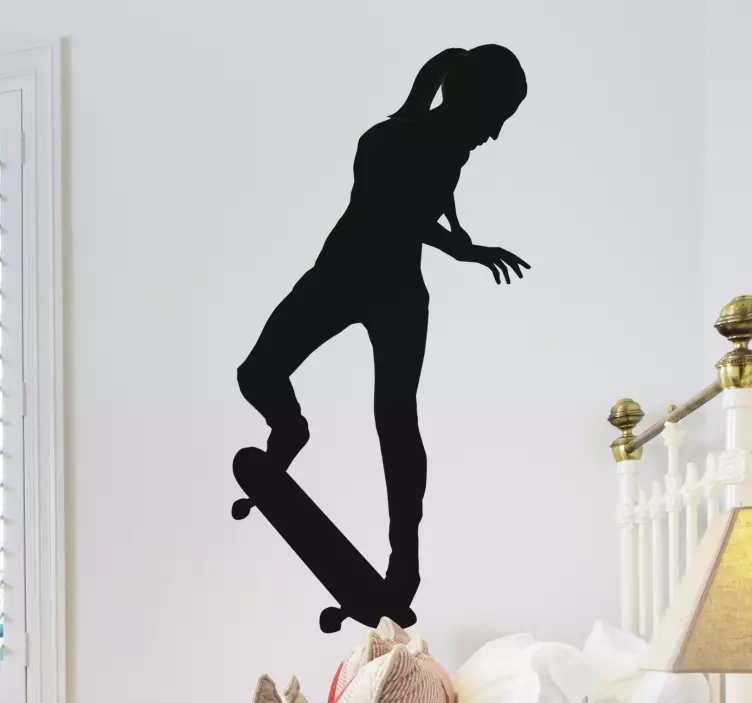 Silhouette girl with trick decal - Tenstickers
