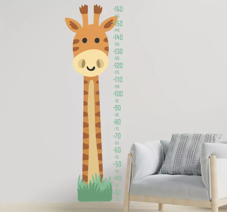 Giraffe med vekstmåler høydekart klistremerke - Tenstickers