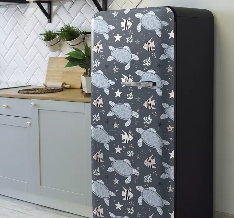 Skilpadder og fisk under kjøleskap klistremerke - Tenstickers