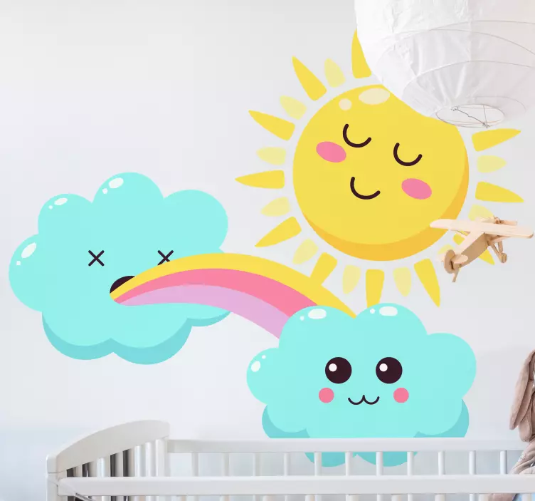 Regnbue og smilende sol wallsticker - Tenstickers