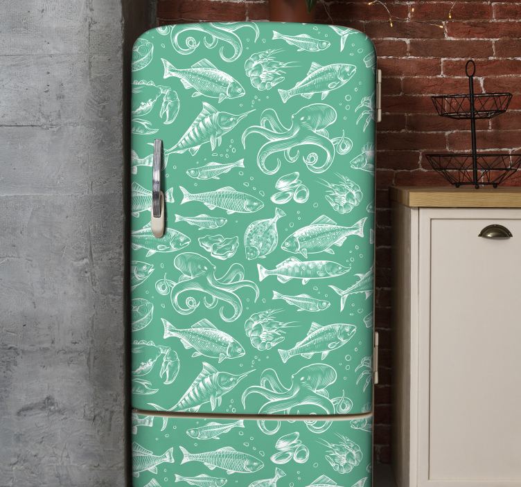 Skisse fisk hånd tegne kjøleskap klistremerke - Tenstickers