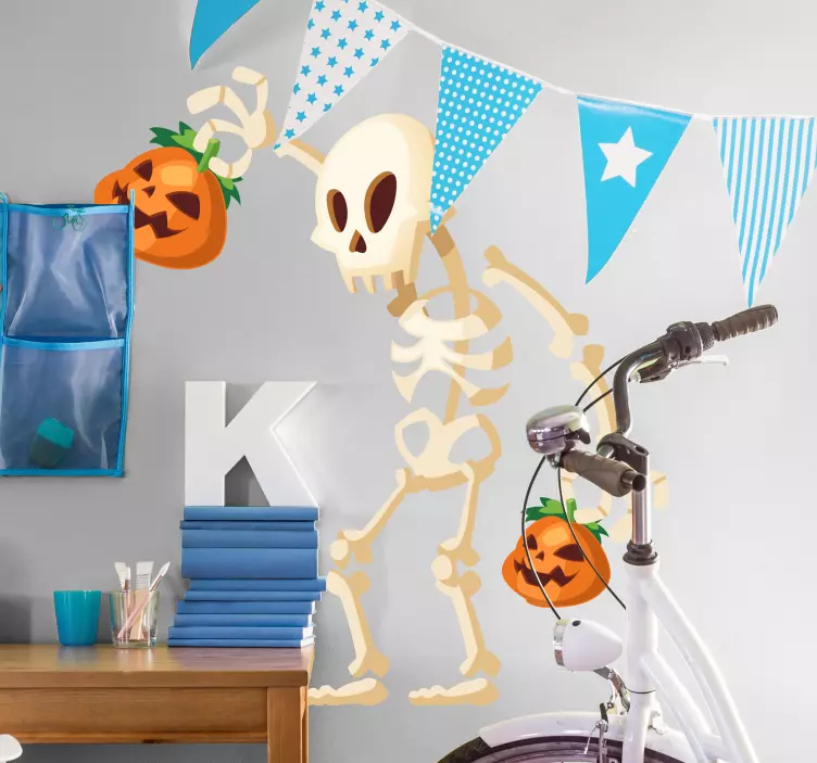 Skjelett med gresskar Halloween klistremerker - Tenstickers
