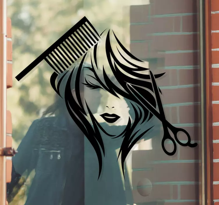 Skjønnhetssalongsaks og kamvindusdekor - Tenstickers