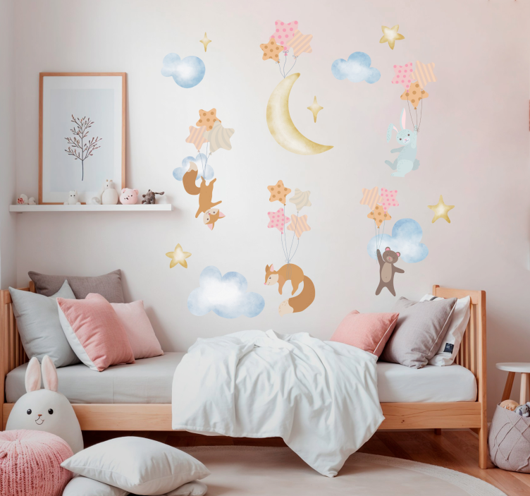 Skogsdyr med luftballonger wallsticker - Tenstickers