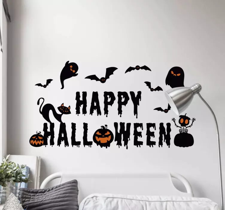 Uhyggelig Happy Halloween tekst klistremerke - Tenstickers
