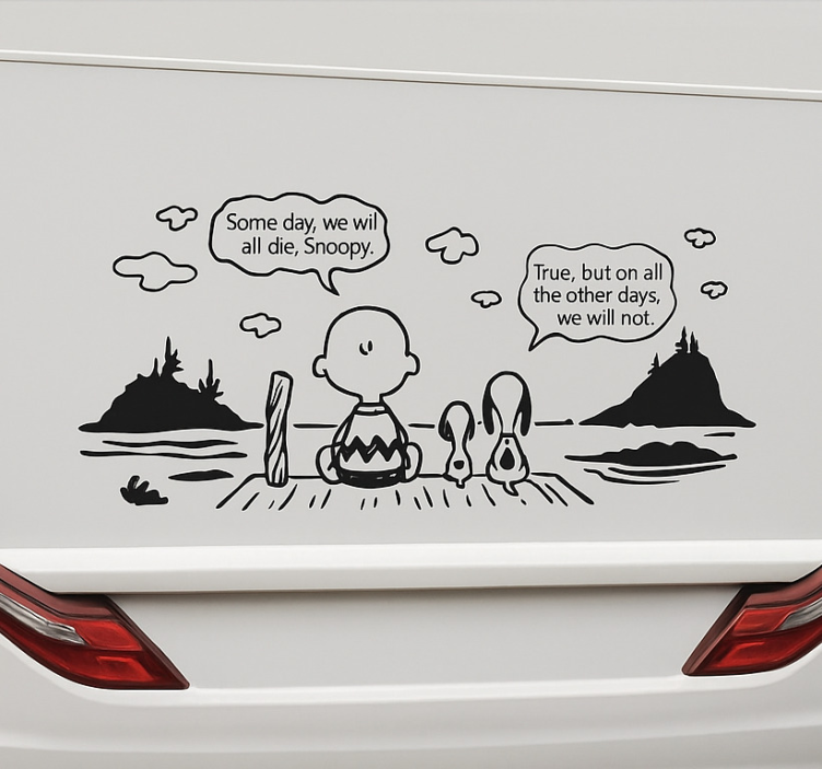 Snoopy og charlie lake campingvogn klistremerke - Tenstickers