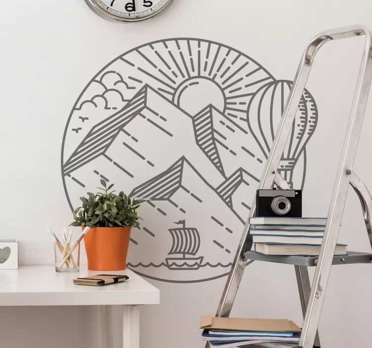 Sol og fjell naturskilt i nordisk stil - Tenstickers