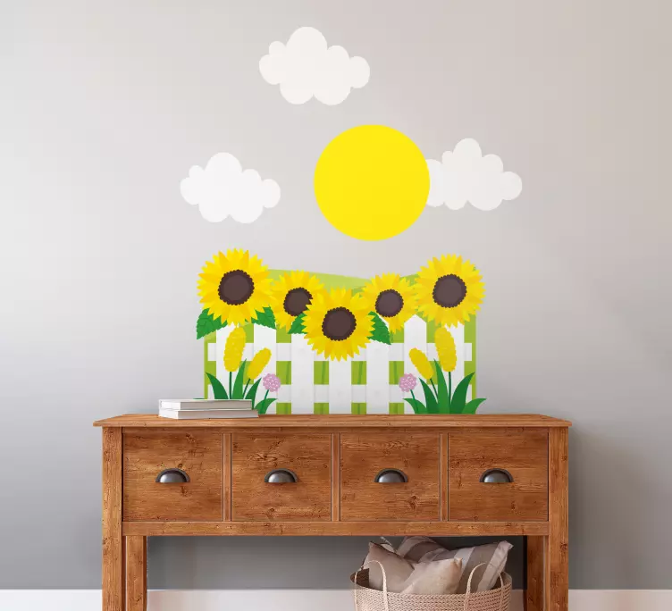 Solsikkefelt av soloppgang blomsterklistremerke - Tenstickers