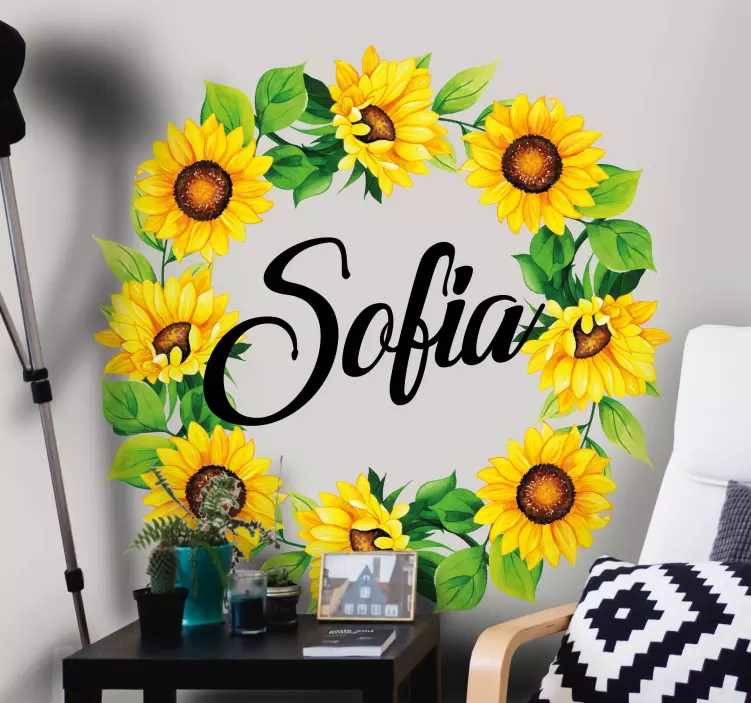 Sommerblomstkrone med navn blomster og planter klistremerke - Tenstickers