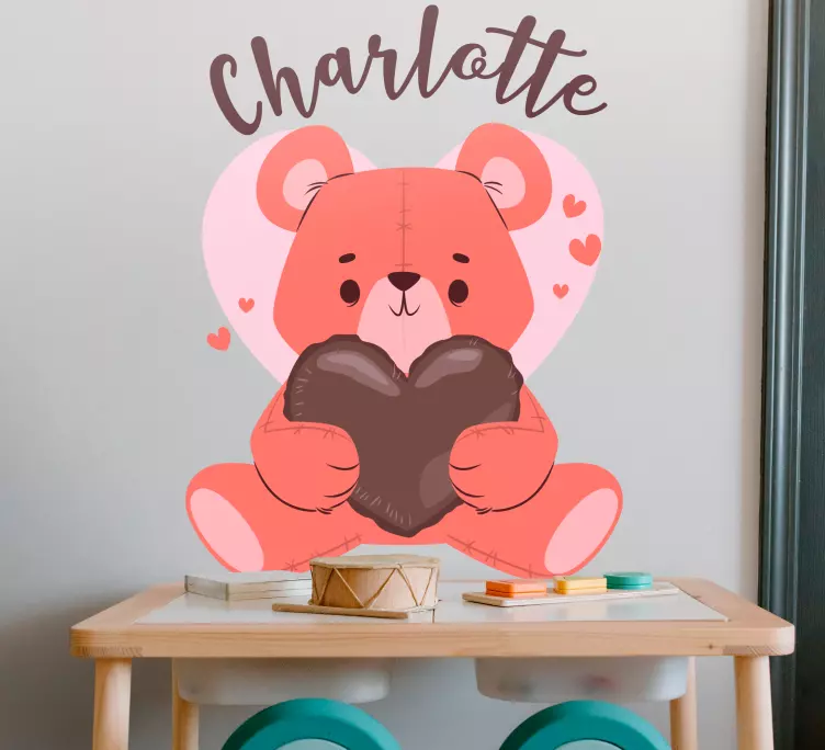 Søt bamse med navn personlig klistremerke - Tenstickers